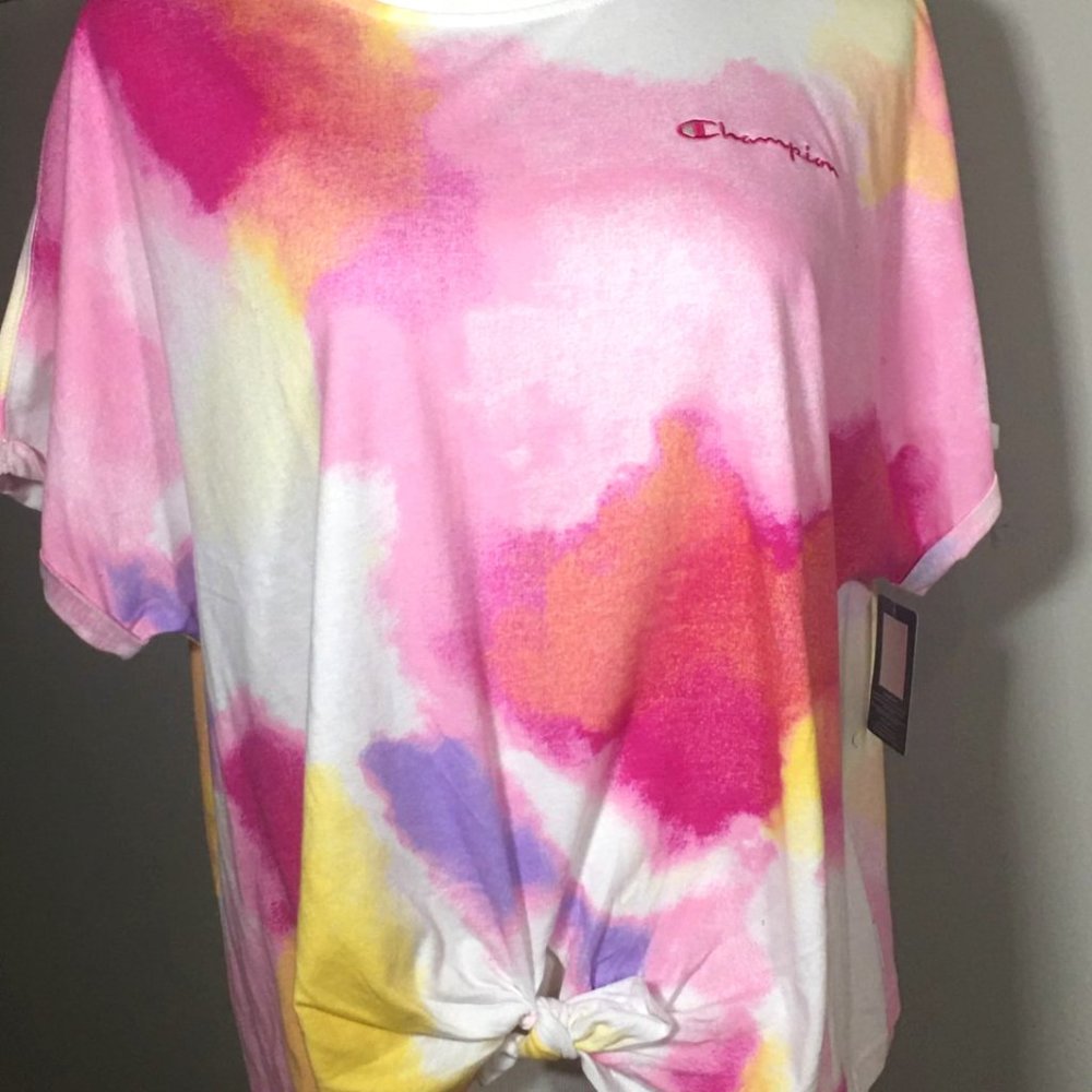 NWT XL Champion Tie-Front T Shirt in Shades of Pink.